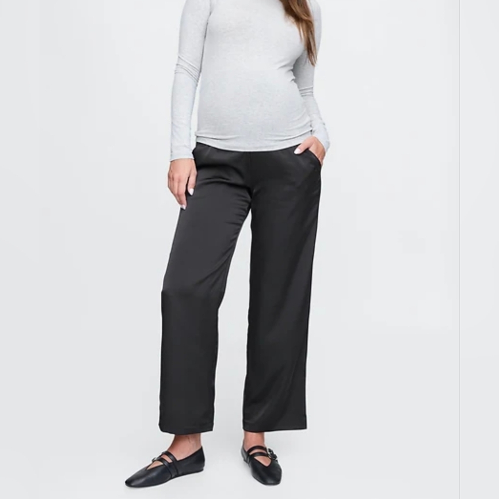 $79 SATIN GAP MATERNITY Black Trousers Pants FULL PANEL black 1X XXL NEW  NWT